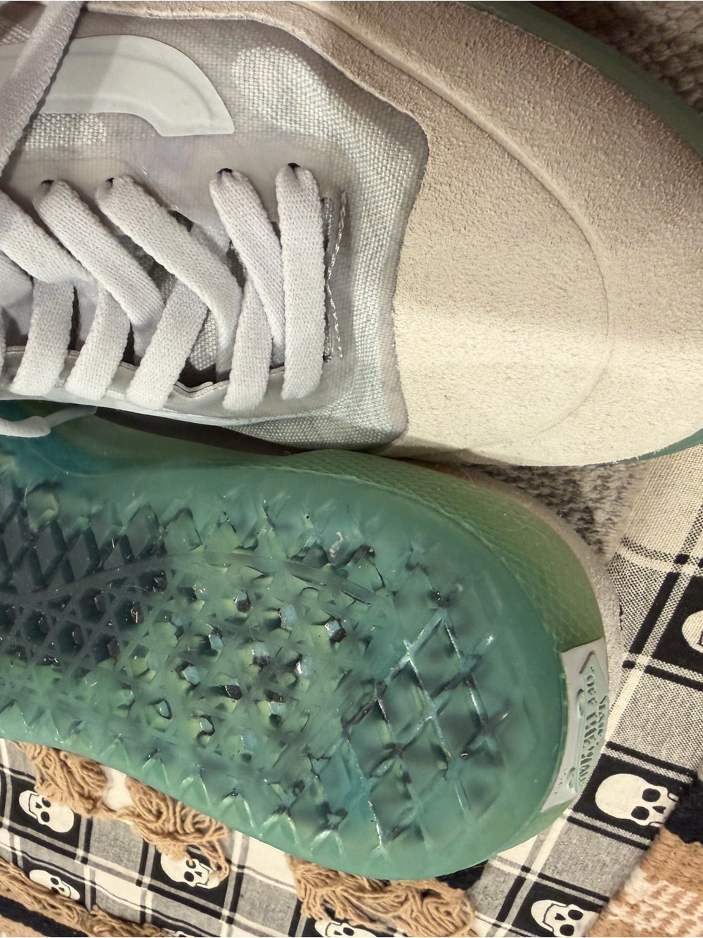 Vans White and Teal Green Sneakers